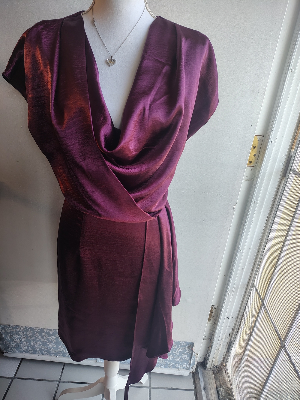Laundry By Shelli Women's Segal Plum Satin Cowl Midi Dress Size 14
